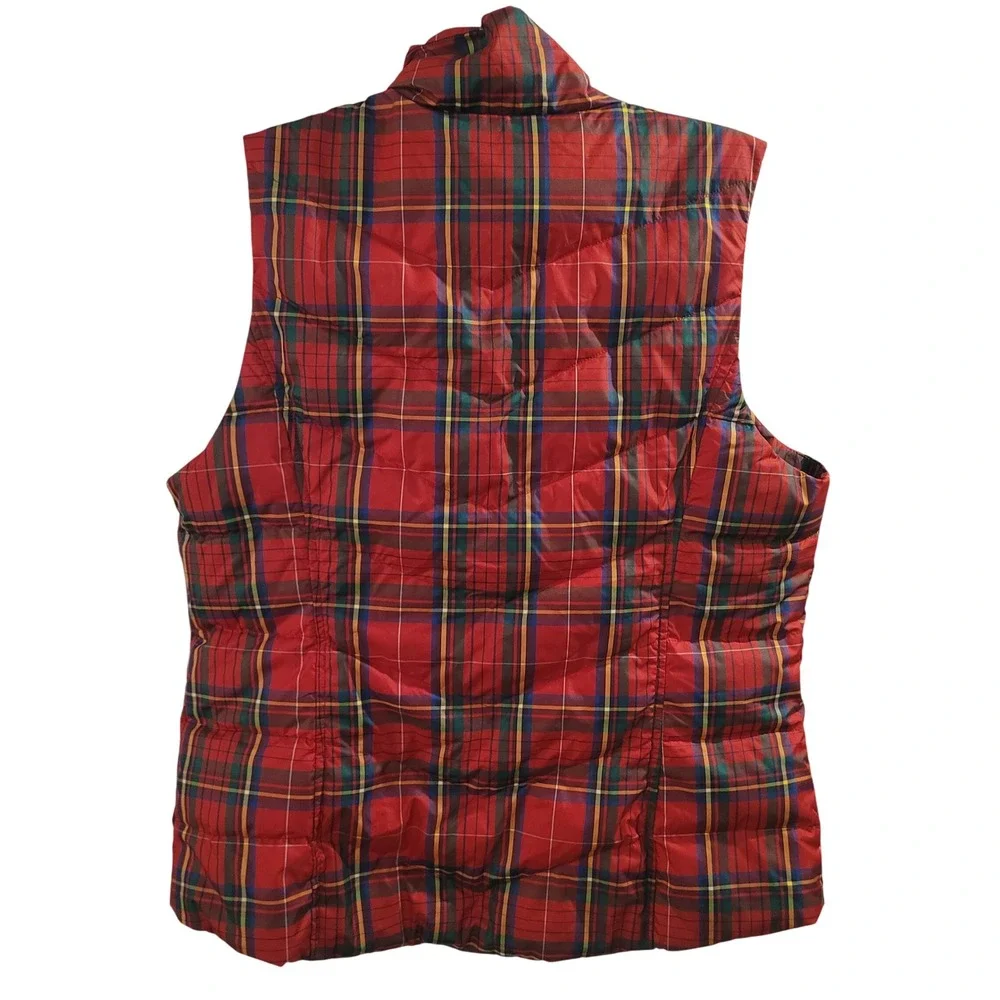 Lands‎ End Mens Red Tartan Plaid Down Puffer Vest Full Zip Medium 10-12 Quilted